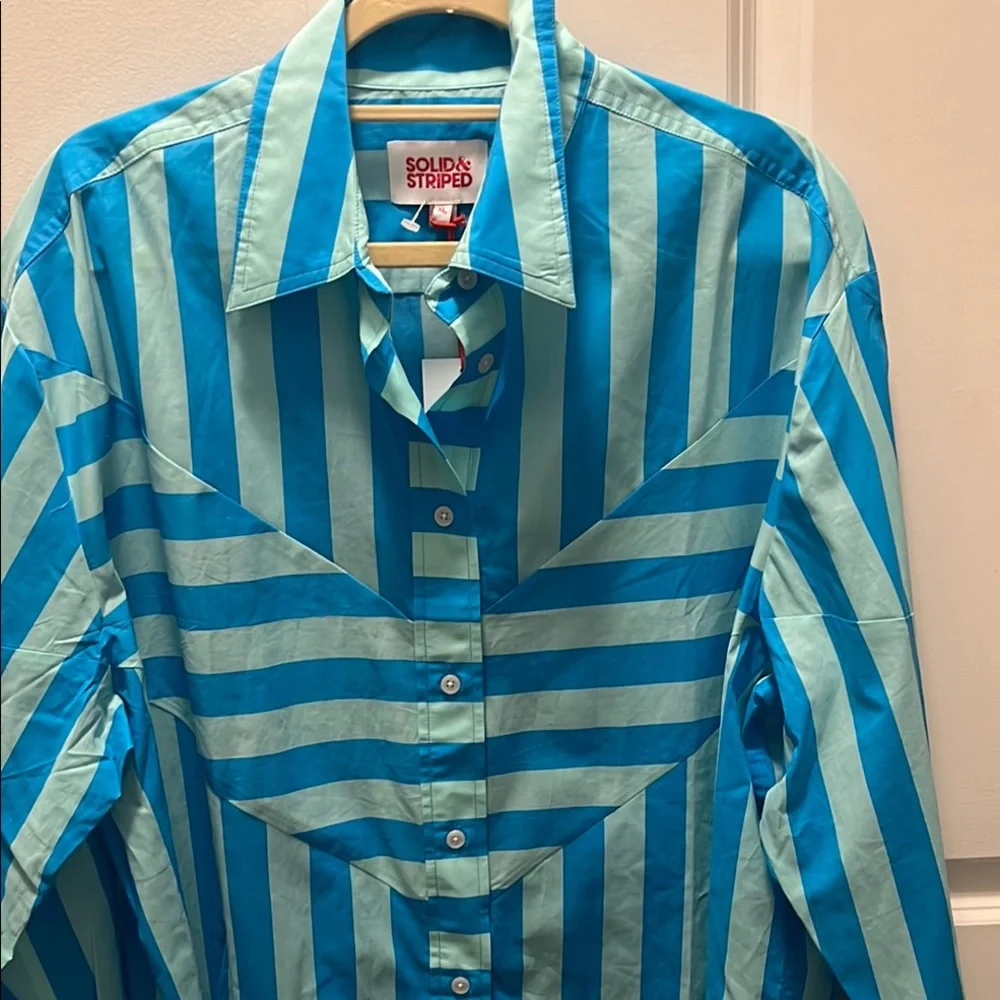 Bold Striped Blue Button-Up Shirt - Picture 6 of 6